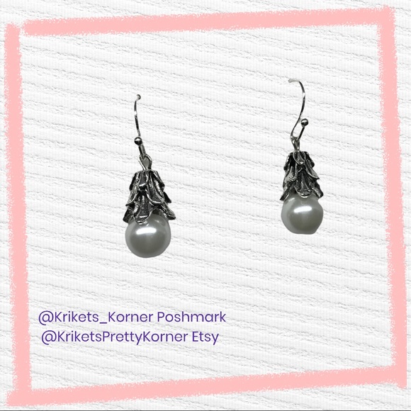 White Pearl Dangle Drop Earrings